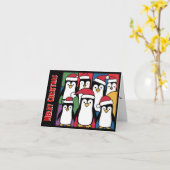 サンタおもしろいハットのペンギンChristmas抽象芸術 カード (黄色い花)