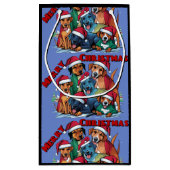 サンタおもしろいハットの救助犬クリスマス抽象芸術 スモールペーパーバッグ (裏面)