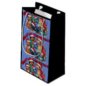 サンタおもしろいハットの救助犬クリスマス抽象芸術 スモールペーパーバッグ (裏面アングル)