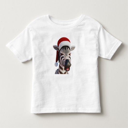 サンタおもしろいハットをかぶったクリスマスゼブラ動物 トドラーTシャツ (正面)