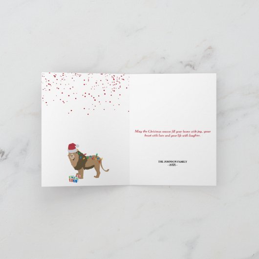 サンタおもしろいハットカード付きクリスマスリオン動物 サンキューカード (内部)