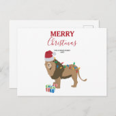 サンタおもしろいハットカード付きクリスマスリオン動物 シーズンポストカード (正面/裏面)
