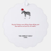 サンタおもしろいハットギフト付きクリスマスゼブラ動物 オーナメントカード (裏面)