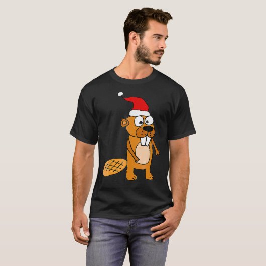 サンタおもしろいハットクリスマスのSmilesXMASビーバー Tシャツ (正面フル)