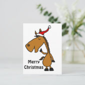 サンタおもしろいハットクリスマスアートの馬 シーズンポストカード (スタンド正面)