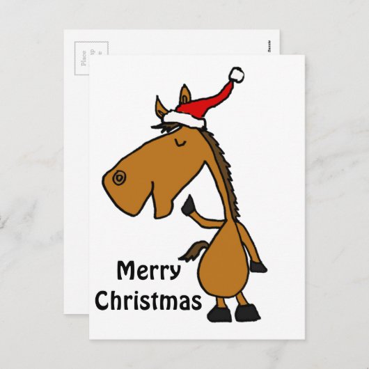 サンタおもしろいハットクリスマスアートの馬 シーズンポストカード (正面/裏面)