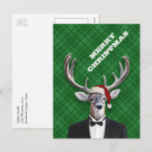 サンタおもしろいハットクリスマスディアグリーンプレイド シーズンポストカード (正面/裏面)