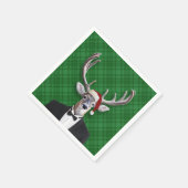 サンタおもしろいハットクリスマスディアグリーンプレイド スタンダードカクテルナプキン (角)