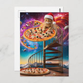 サンタおもしろいハットクリスマスピザ猫 ポストカード (正面/裏面)