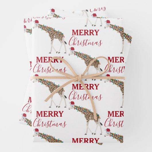 サンタおもしろいハット付きクリスマスキリン動物 ラッピングペーパーシート (インサイチュ)