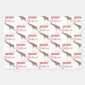 サンタおもしろいハット付きクリスマスキリン動物 ラッピングペーパーシート (正面)