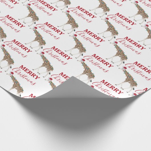 サンタおもしろいハット付きクリスマスキリン動物 ラッピングペーパー (角)