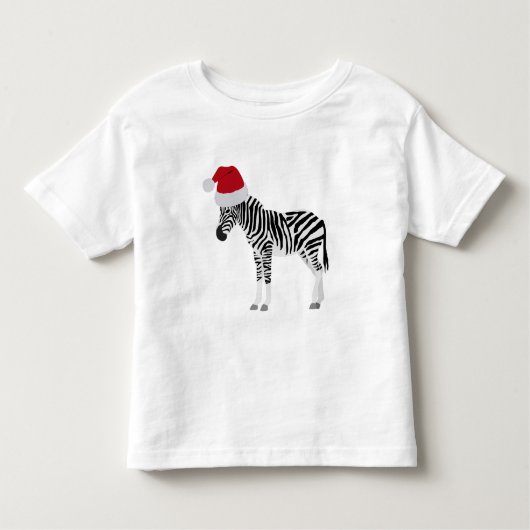 サンタおもしろいハット付きクリスマスゼブラ動物 トドラーTシャツ (正面)