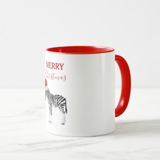 サンタおもしろいハット付きクリスマスゼブラ動物 マグカップ (正面右)