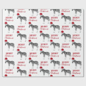 サンタおもしろいハット付きクリスマスゼブラ動物 ラッピングペーパー (フラット)