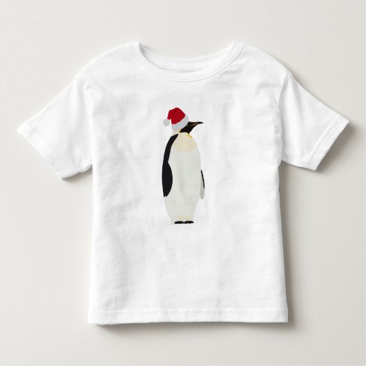 サンタおもしろいハット付きクリスマスペンギン動物 トドラーTシャツ (正面)