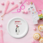 サンタおもしろいハット付きクリスマスペンギン動物 ペーパープレート (パーティー)
