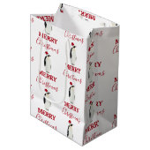 サンタおもしろいハット付きクリスマスペンギン動物 ミディアムペーパーバッグ (正面アングル)