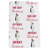 サンタおもしろいハット付きクリスマスペンギン動物 ミディアムペーパーバッグ (正面)