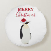 サンタおもしろいハット付きクリスマスペンギン動物 ラウンドクッション (裏面)
