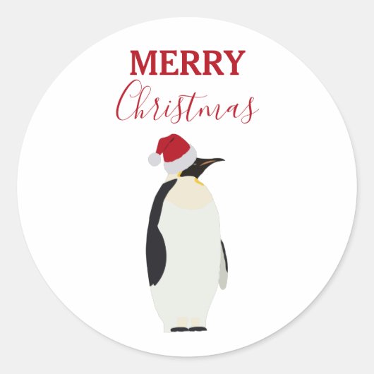サンタおもしろいハット付きクリスマスペンギン動物 ラウンドシール (正面)