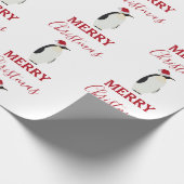 サンタおもしろいハット付きクリスマスペンギン動物 ラッピングペーパー (角)