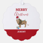 サンタおもしろいハット付きクリスマスリオン動物 オーナメントカード (裏面)