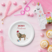 サンタおもしろいハット付きクリスマスリオン動物 ペーパープレート (パーティー)