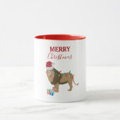 サンタおもしろいハット付きクリスマスリオン動物 マグカップ (中央)