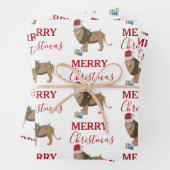 サンタおもしろいハット付きクリスマスリオン動物 ラッピングペーパーシート (インサイチュ)