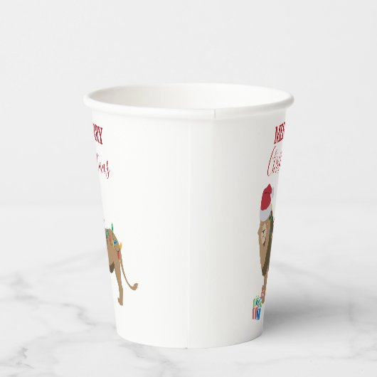 サンタおもしろいハット付きクリスマスリオン動物 紙コップ (右)