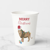 サンタおもしろいハット付きクリスマスリオン動物 紙コップ (正面)