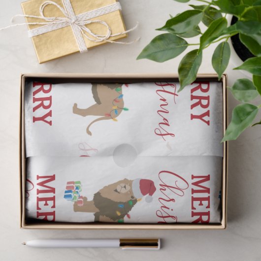 サンタおもしろいハット付きクリスマスリオン動物 薄葉紙 (ギフト)