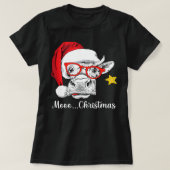 サンタおもしろいハット愛好家クリスマスパと牛の牛 Tシャツ (デザイン正面)