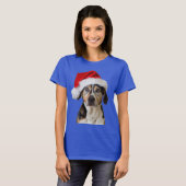 サンタおもしろいハットTシャツを着た犬のクリスマスクリスマス Tシャツ (正面フル)