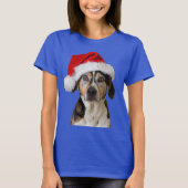サンタおもしろいハットTシャツを着た犬のクリスマスクリスマス Tシャツ (正面)
