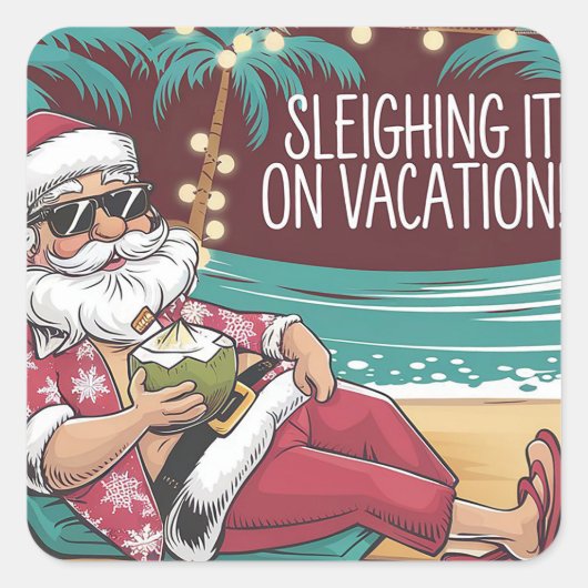 サンタおもしろいバケーションクリスマスデザイン スクエアシール (正面)