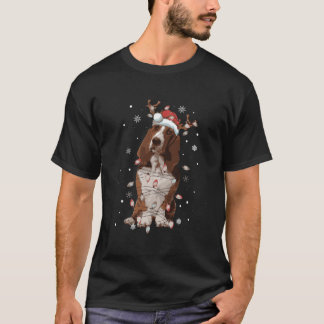 サンタおもしろいバセットハウンドクリスマスライトツリードッグ Tシャツ