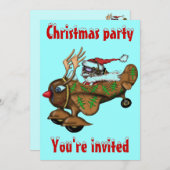 サンタおもしろいパイロットクリスマスパーティの招待状カード 招待状 (正面/裏面)