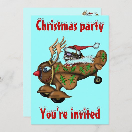 サンタおもしろいパイロットクリスマスパーティの招待状カード 招待状 (正面/裏面)