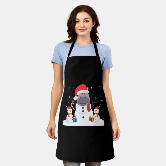 サンタおもしろいヒッポクリスマス雪だるまクリスマスギフト エプロン (着用した状態)
