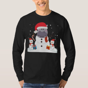 サンタおもしろいヒッポクリスマス雪だるまクリスマスギフト Tシャツ