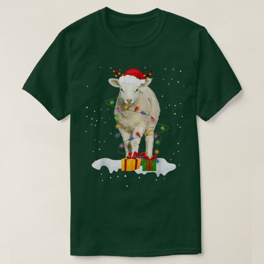 サンタおもしろいヒツェ動物クリスマスライト恋人Ch Tシャツ (デザイン正面)