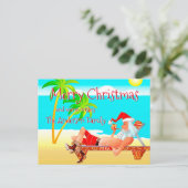 サンタおもしろいビーチクリスマス挨拶 ポストカード (スタンド正面)