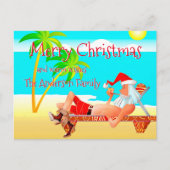 サンタおもしろいビーチクリスマス挨拶 ポストカード (正面)