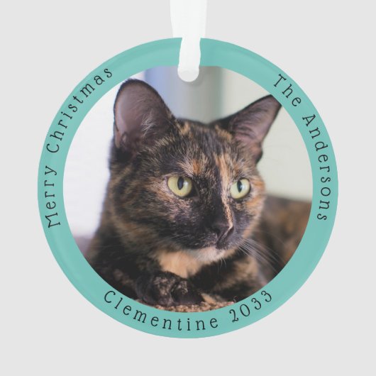 サンタおもしろいフォトクリスマスに出会うネクタイ猫 オーナメント (裏面)