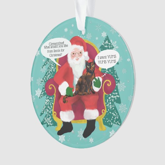 サンタおもしろいフォトクリスマスに出会うネクタイ猫 オーナメント (正面)