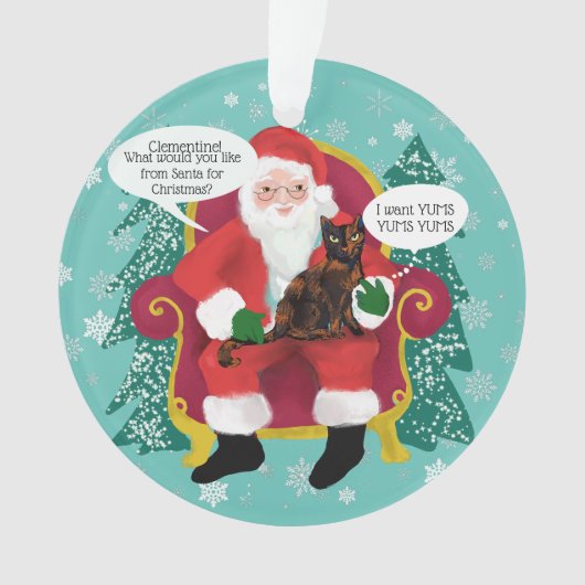 サンタおもしろいフォトクリスマスに出会うネクタイ猫 オーナメント (正面)