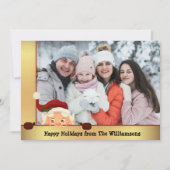 サンタおもしろいフォト爆弾金ゴールドフレームのクリスマスフォト シーズンカード (正面)