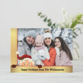 サンタおもしろいフォト爆弾金ゴールドフレームのクリスマスフォト シーズンカード (スタンド正面)